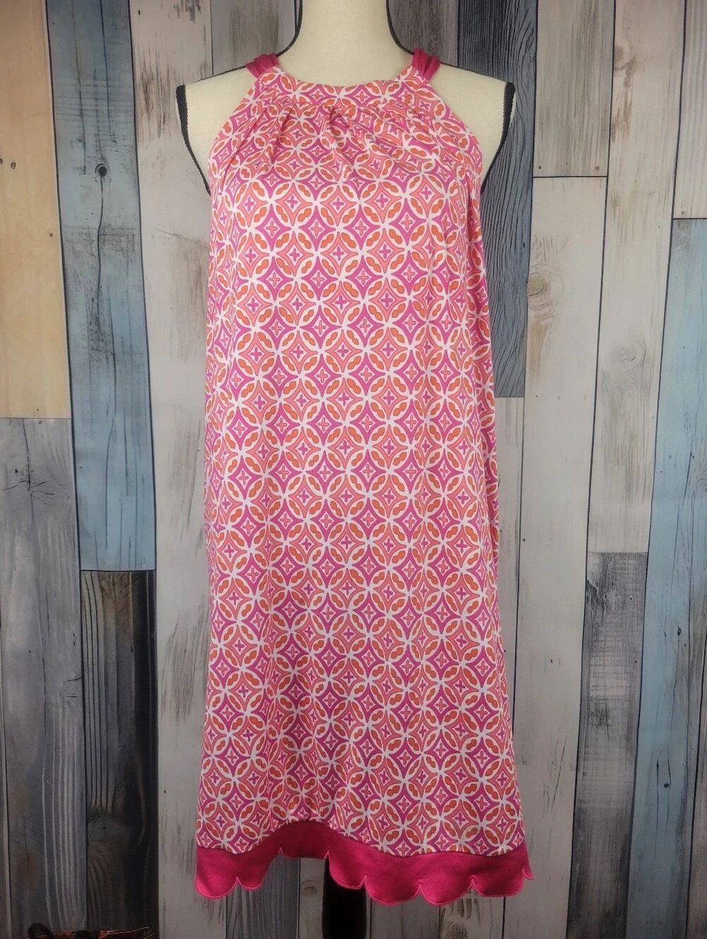 Mudpie Pink Orange Halter Tie Shift Sun Dress Medalion Print Size Lg